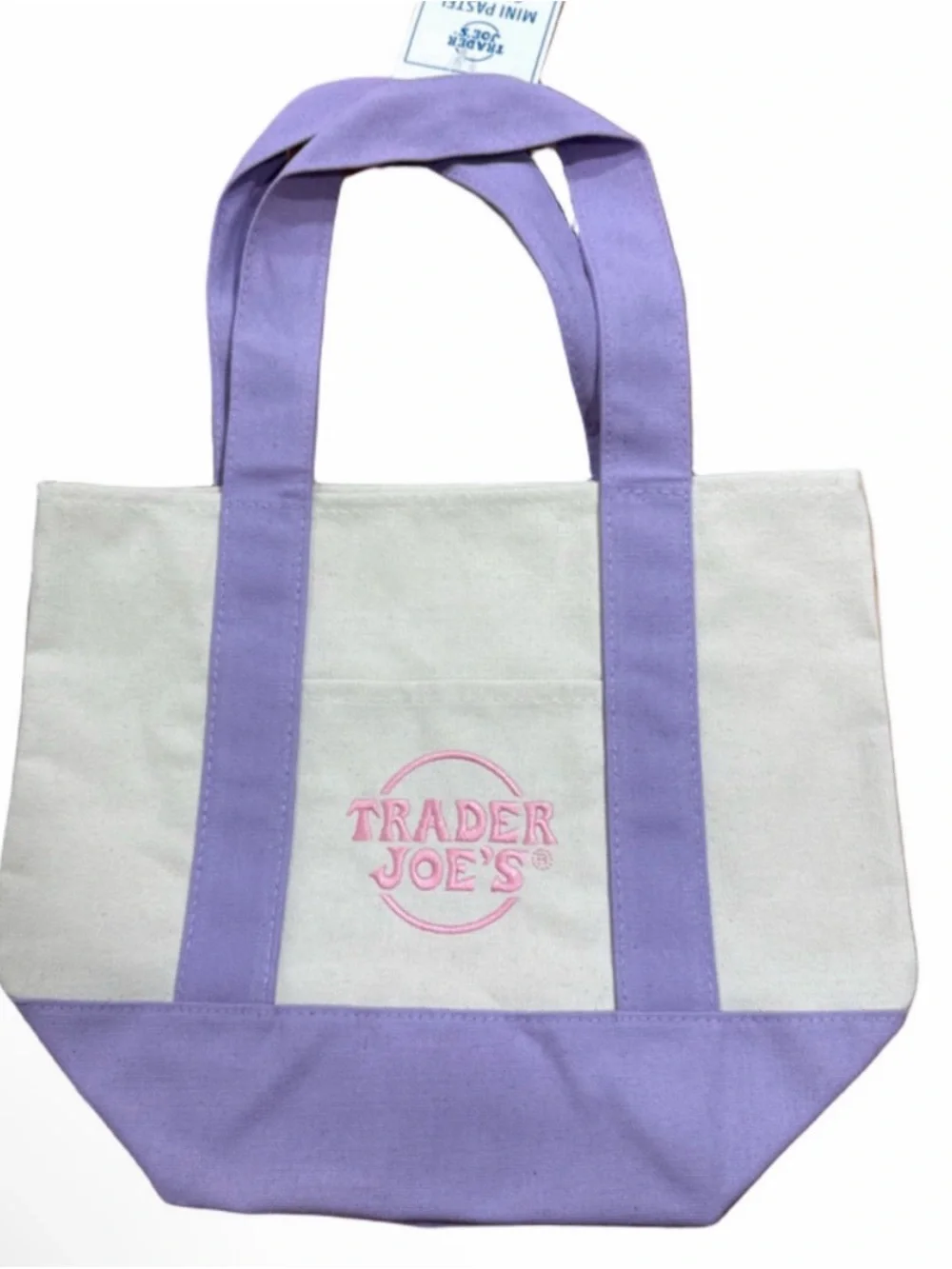 Limited Edition Trader Joe's Lavender & Cream Canvas Mini Tote